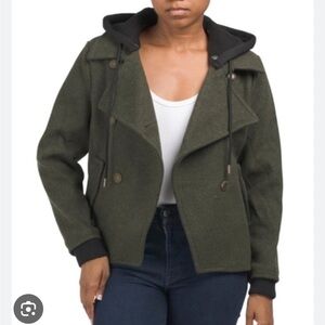 Anthropologie Olive Pea Coat with Hood